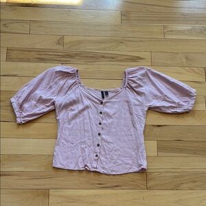 Vero Moda Pink Puff Sleeve Ruched Blouse